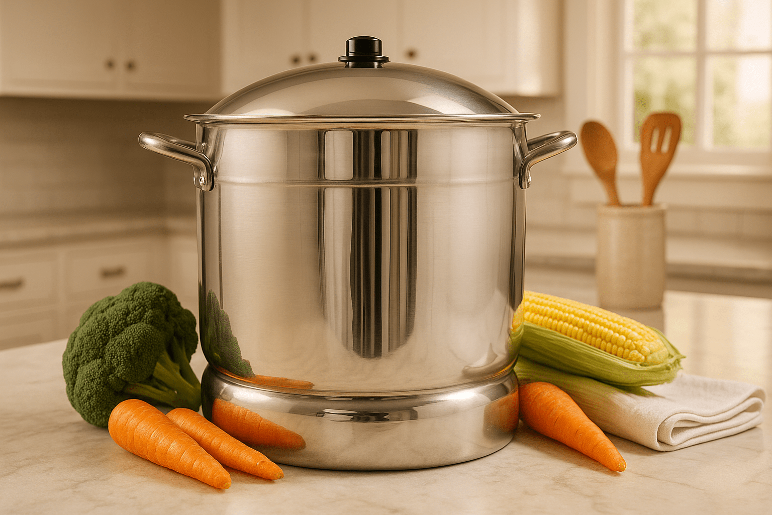 Vaporera de 34 cm de 30 Litros de Aluminio Triple Fuerte con Tapa y Asas Komale HORECA