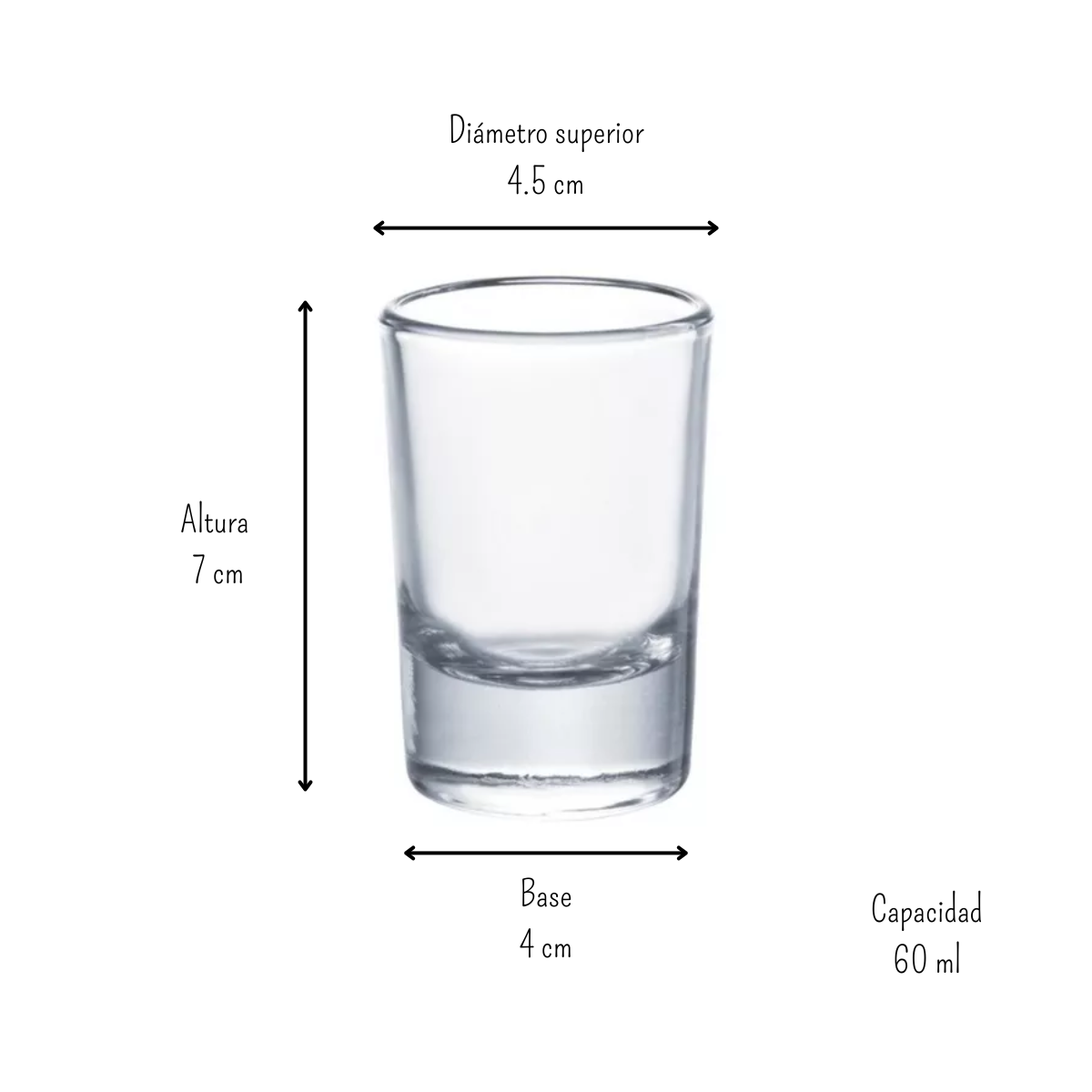 Vaso Tequilero de 60 ml 2 Onzas de Vidrio Resistente Vidrería 371 Santos