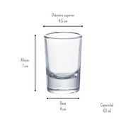 Vaso Tequilero de 60 ml 2 Onzas de Vidrio Resistente Vidrería 371 Santos