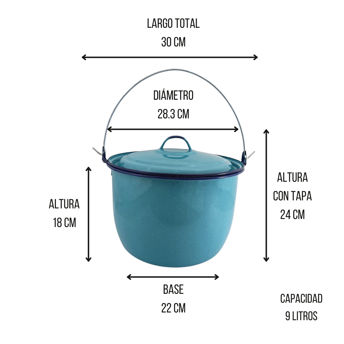 Olla Alta Chica de Peltre Azul Turquesa con Tapa de 26 cm 9 Litros Convexa 32647 Cinsa