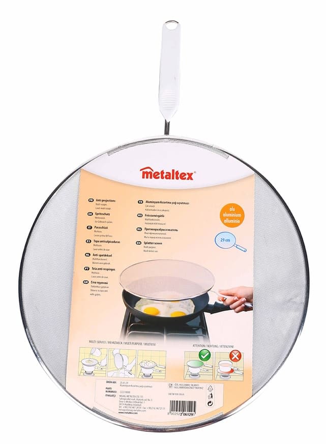 Tapa Malla de 29 cm Aluminio Antisalpicaduras para Ollas y Sartenes con Mango 206129 Metaltex