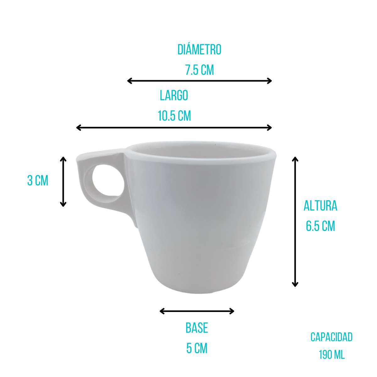 Taza Cafetera Blanca Clásica de 200 ml de Melamina Tipo Plástico Tavola