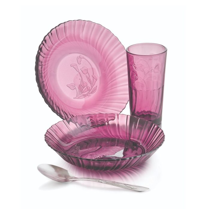 Vajilla Circular de 12 piezas de Vidrio Decorado Ideal Color Uva 1801074 Crisa Libbey