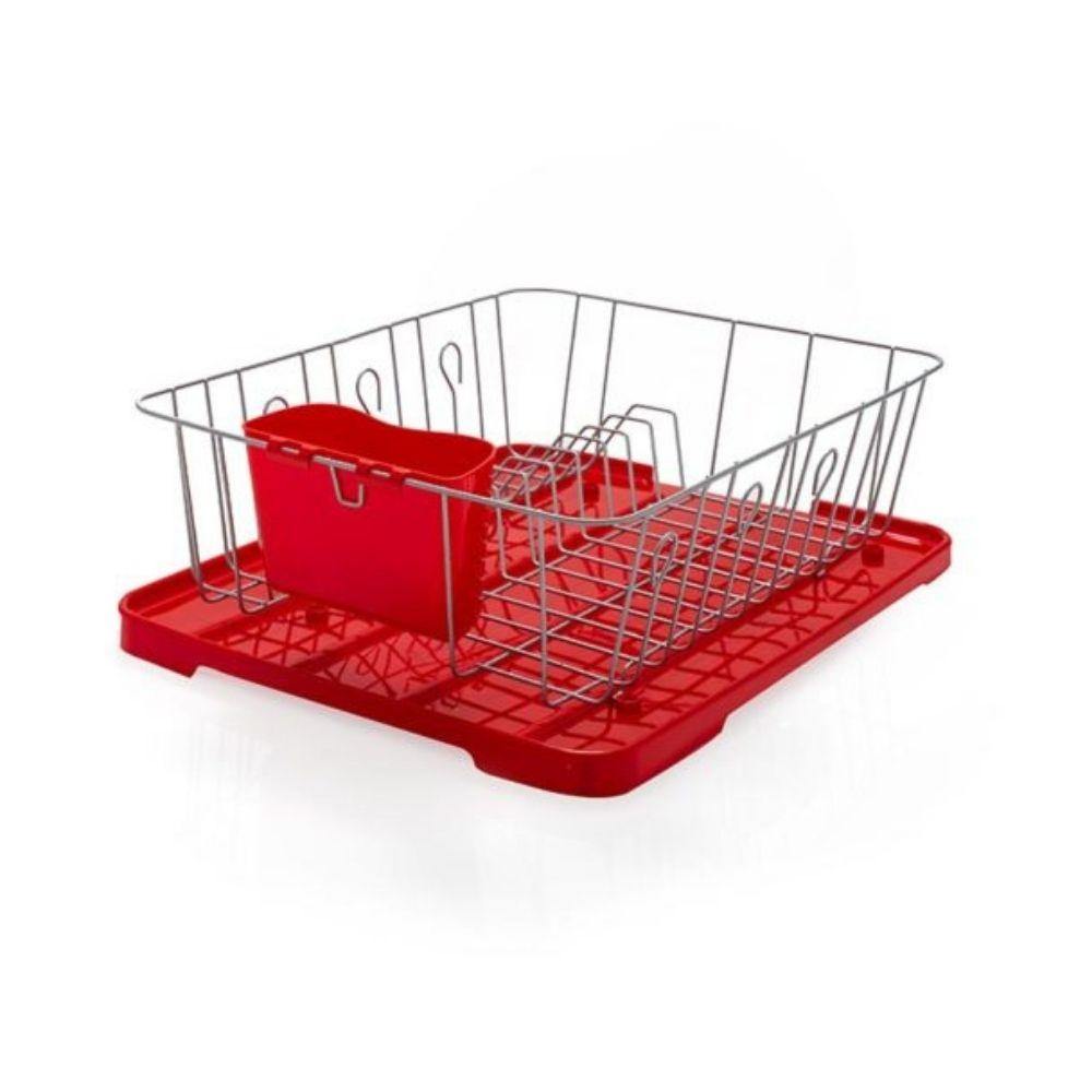 Escurridor de trastes alambre y plastico c/charola rojo - ANFORAMA (Todo para mi Cocina)