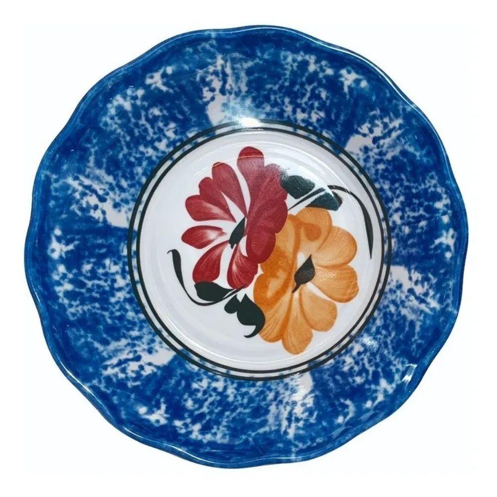 Plato - Tazon Pozolero 550 ml de melamina tipo plástico. Azul y flores. Tavola - ANFORAMA (Todo para mi Cocina)