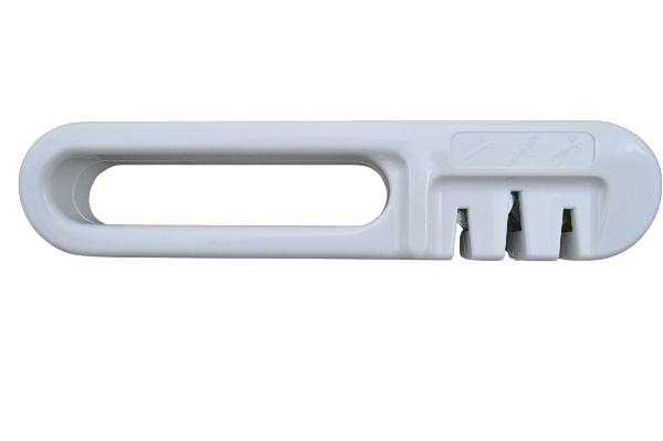 Afilador Manual de Cuchillos y Tijeras Útil Práctico de Acero y Plástico Blanco Metaltex