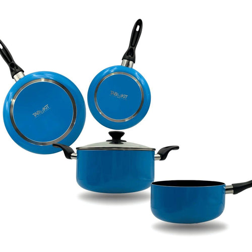 Batería de Cocina de 6 piezas 18 cm,  24 cm, 18 cm y 24 cm de Aluminio con Antiadherente Color Azul Tab and Kit TKAL035