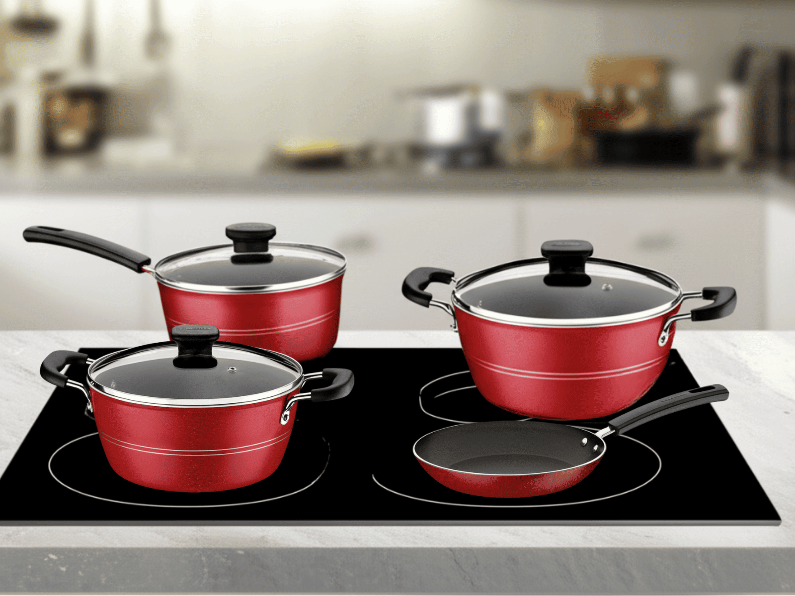 Batería de Cocina de 7 Piezas Sicilia Roja de Aluminio con Antiadherente 20499716 Tramontina