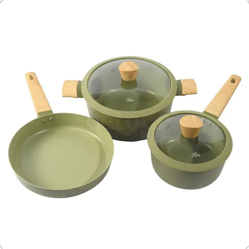 Batería de Cocina de Aluminio de 5 piezas Inducción con Tapas de Silicona Olive OLI01 Hudson