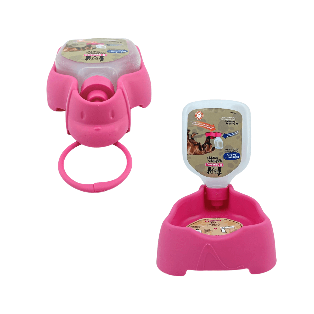 Bebedero Portatil para Mascota 320 ml Rosa de Plástico 2 piezas San Remo