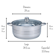 Cacerola Chica de Acero Inoxidable con Tapa de Vidrio de 3.8 Litros 24 cm Inducción Tab and Kit