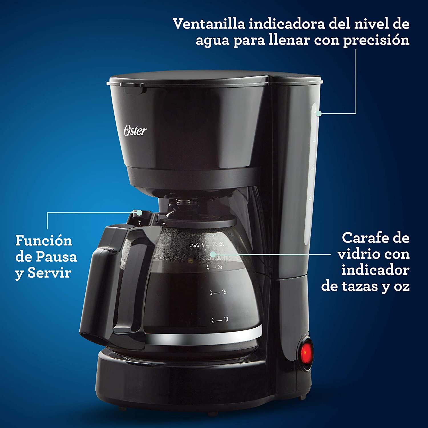 Cafetera Eléctrica para 5 Tazas con Filtro Permanente Negra Oster 2128178 Sin Caja