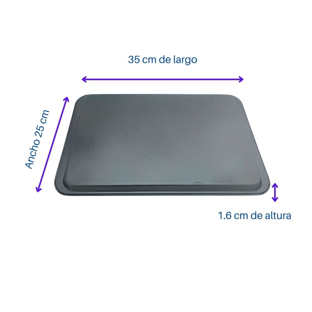 Charola Rectangular de Aluminio para Hornear con Antiadherente 35 cm x 25 cm x 1.6 cm Tab and Kit