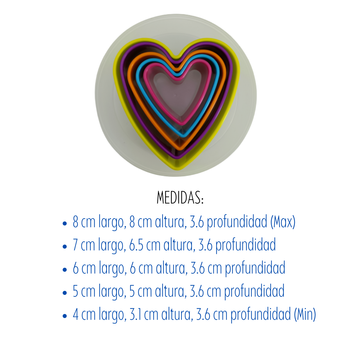 Juego de 5 Cortadores de Plástico para Repostería Galletas de Corazón Alegría
