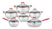 Batería de Cocina para Inducción 12 piezas de Acero Inoxidable Plata Roja Tab and Kit