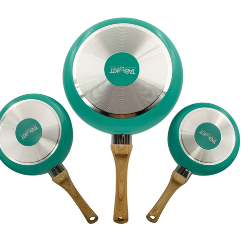 Juego 3 Sartenes 18 cm, 20 cm y 24 cm de Aluminio con Antiadherente Color Verde Turquesa Tab and Kit TKAL031