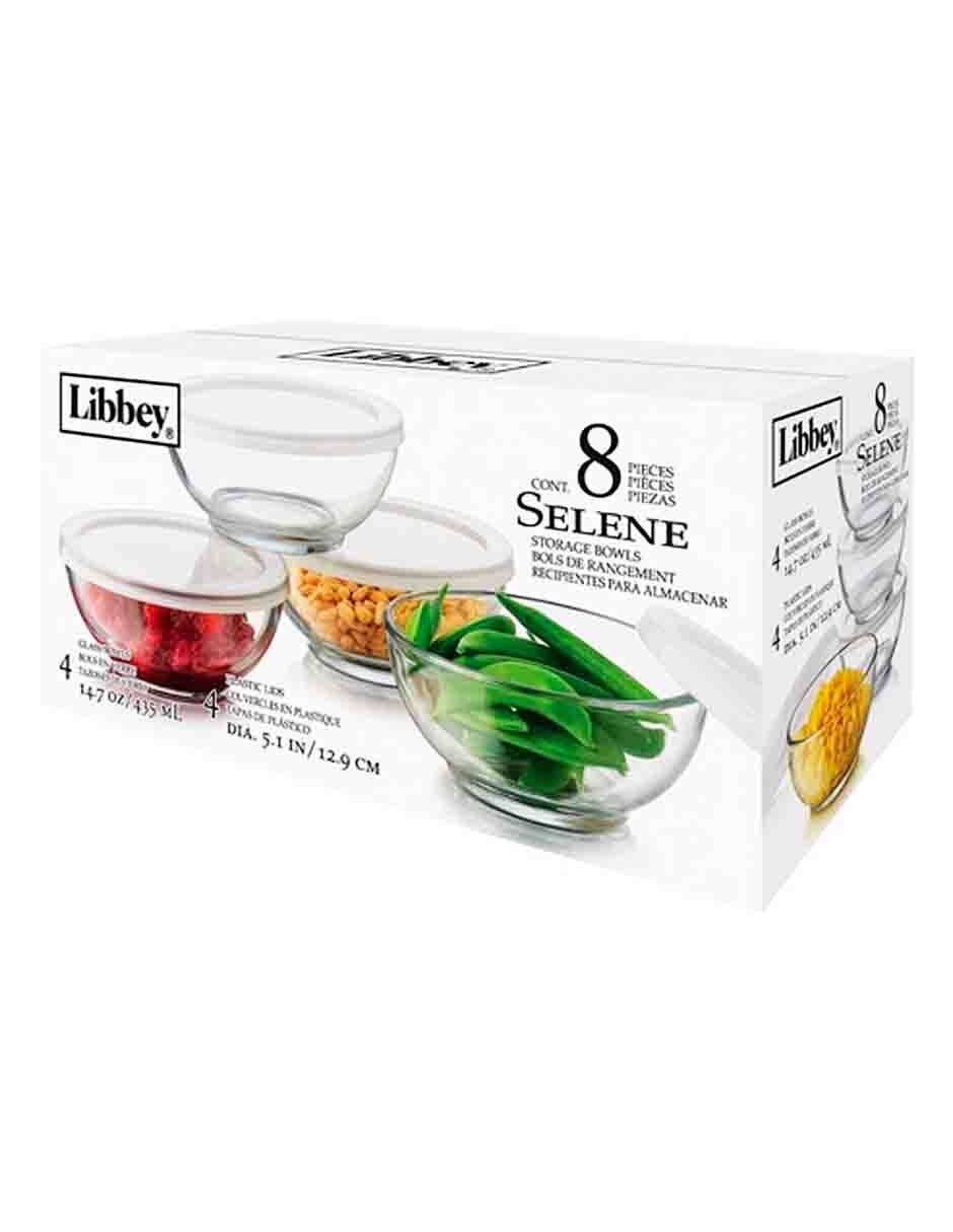 Juego de 4 Recipientes de Vidrio Tipo Bowl con Tapa de Plástico 435 ml Lunita Libbey