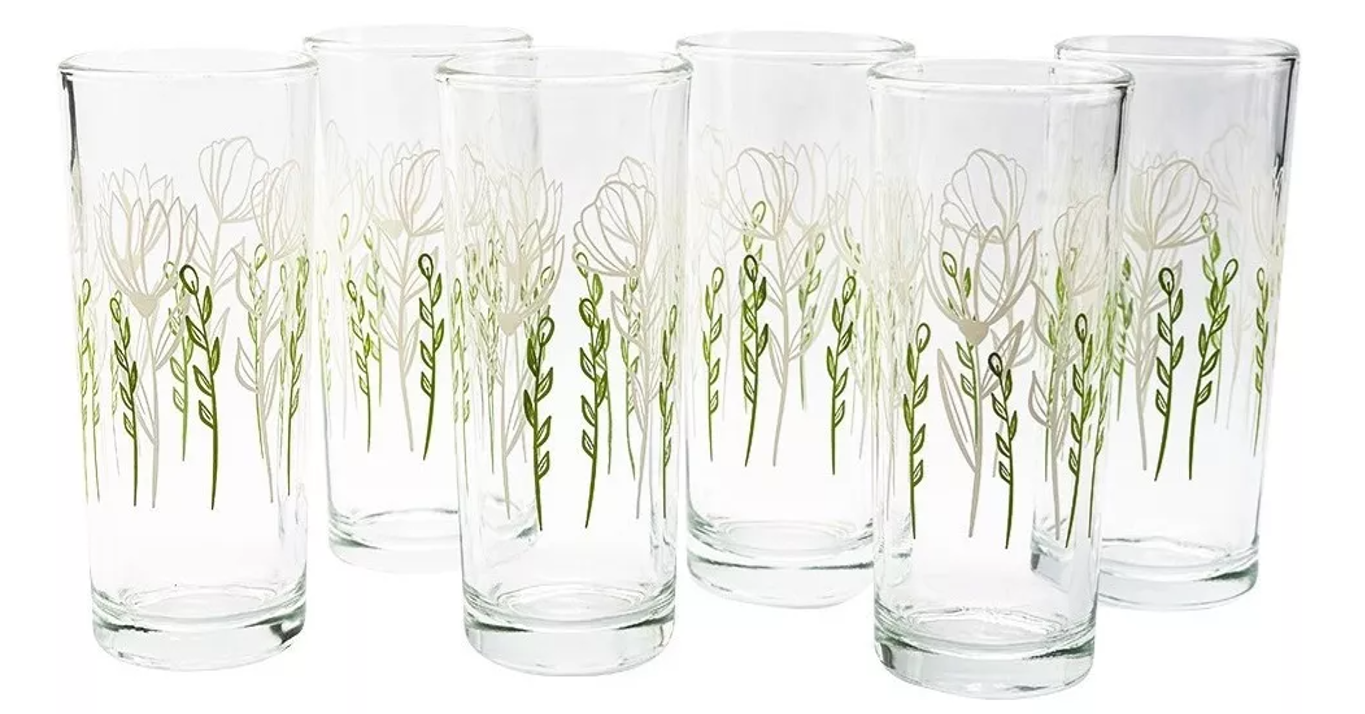 Set de 6 vasos de vidrio Flor de Campo 1721144 Crisa - ANFORAMA (Todo para mi Cocina)
