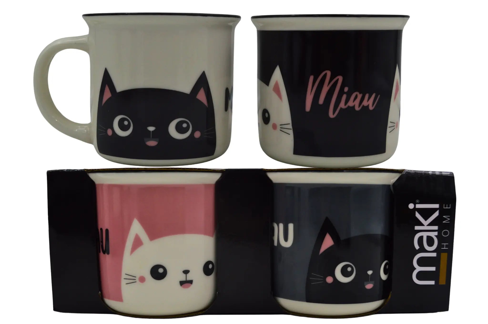 Juego de 2 tazas de 345 ml de Gatos Michis de Porcelana Resistentes Apto Microondas AM17-002