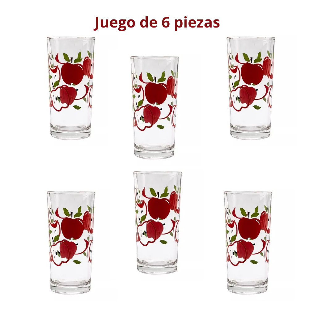 Juego de 6 vasos de vidrio, diseño Manzanas 1721141. Crisa - ANFORAMA (Todo para mi Cocina)