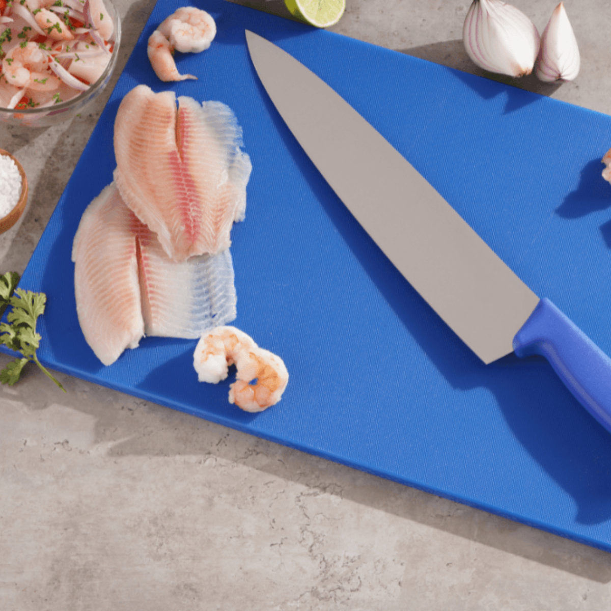 Cuchillo Chef de 25 cm 10'' de Acero Inoxidable y Mango Azul BO410A Buffetware