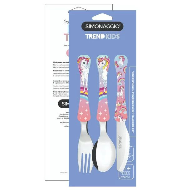 Juego de Cubiertos de 3 piezas Infantil de Acero Inoxidable Decorado Rosa