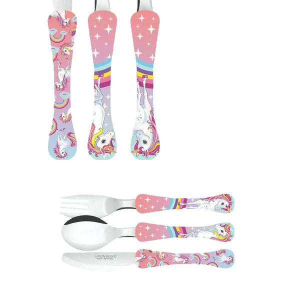 Juego de Cubiertos de 3 piezas Infantil de Acero Inoxidable Decorado Rosa