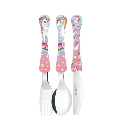 Juego de Cubiertos de 3 piezas Infantil de Acero Inoxidable Decorado Rosa