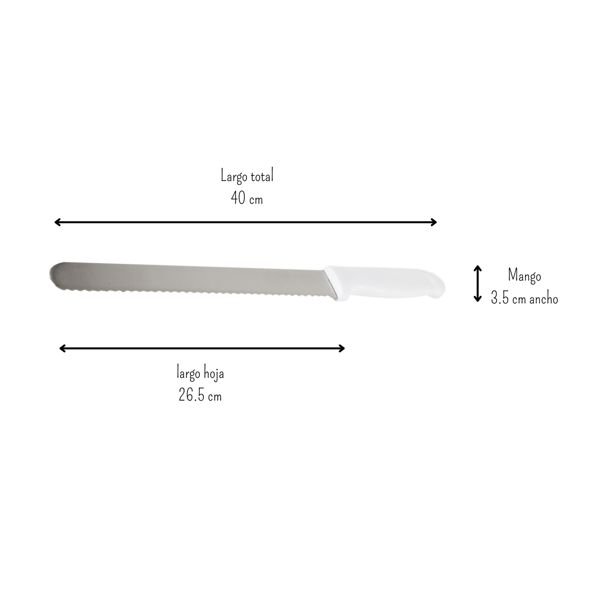 Cuchillo Pan de Sierra 25 cm de Acero Inoxidable y mango Blanco BO810B Buffetware