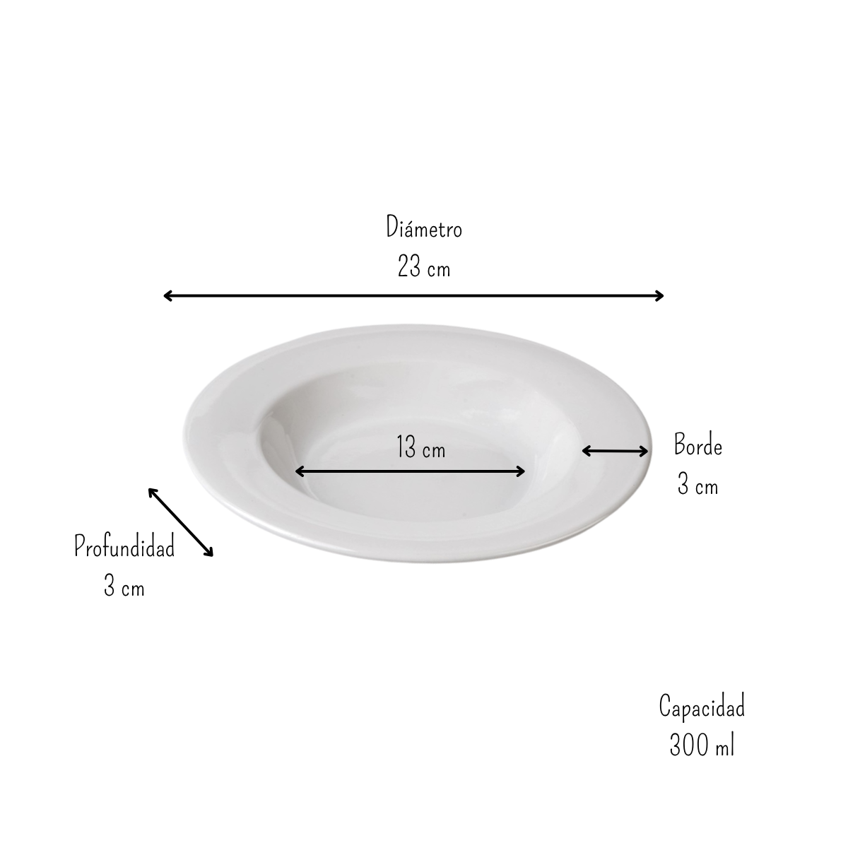 Plato Sopero 23 cm de Loza Tipo Cerámica Elegante Clásico Blanco Glacial 310541 Santa Anita