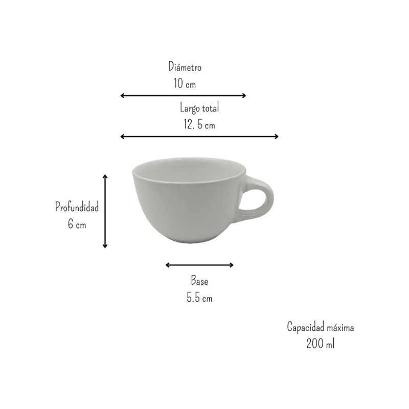 Taza clásica 220 ml 7 Oz de Loza Tipo Cerámica Elegante Clásico Blanco Glacial 314795 Santa Anita