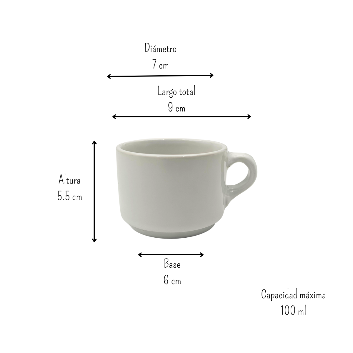 Taza moka 90 ml  3 Oz de Loza Tipo Cerámica Elegante Clásico Blanco Glacial 314794 Santa Anita