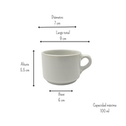 Taza moka 90 ml  3 Oz de Loza Tipo Cerámica Elegante Clásico Blanco Glacial 314794 Santa Anita