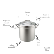 Olla cacerola alta 24 cm de aluminio multiusos Tramontina 11 litros