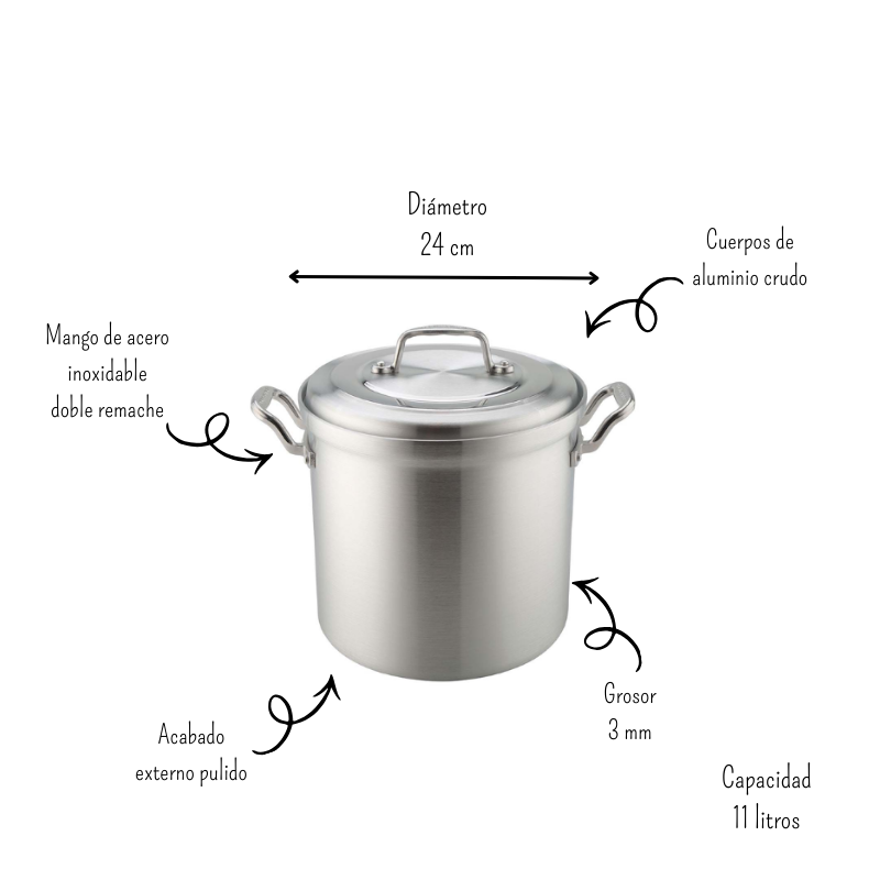 Olla cacerola alta 24 cm de aluminio multiusos Tramontina 11 litros