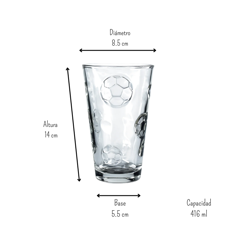 Vaso de vidrio para cerveza relieve balón futbol 416 ml Michelada 1725152