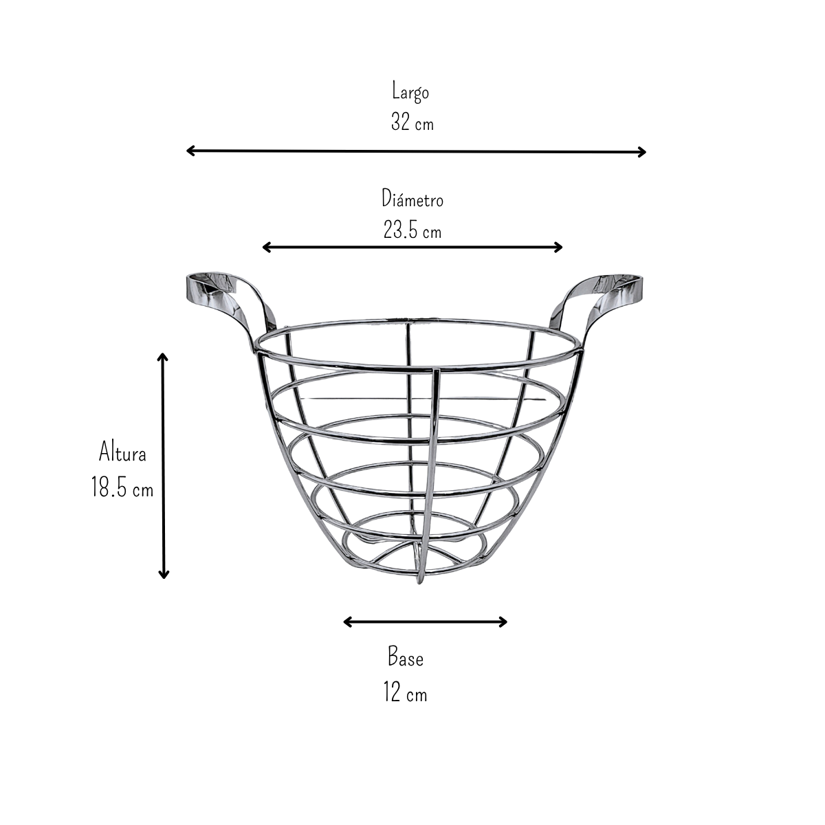 Frutero alto de acero cromado con asas moderno 23.5 x 18.5 cm TS-140 Reimart
