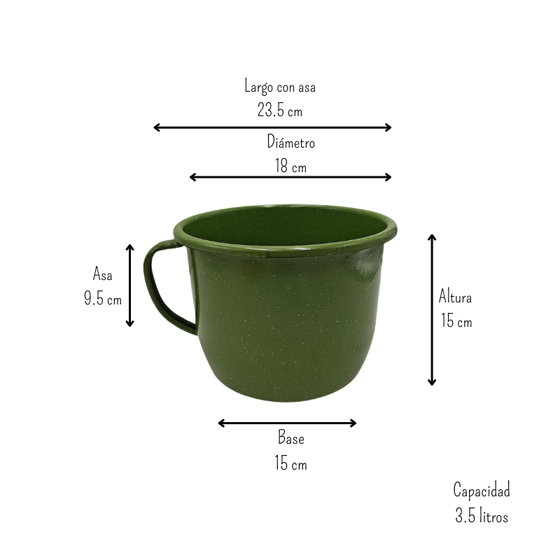 Pocillo Hervidor Olla Grande De Peltre 15 Cm 3.5 Lts Verde Jaspe Prodesa VR18, 18 VJ