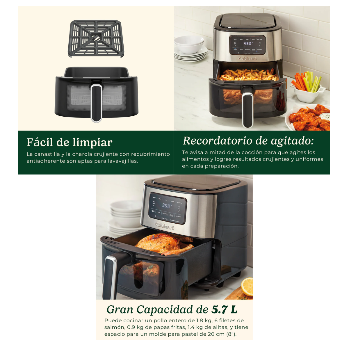 Freidora de aire capacidad 5.7 L con canastilla Cuisinart AIR-200NASES