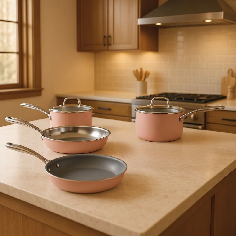 Batería de cocina 7 Pzs Rosa Mate Acero Inoxidable Cuisinart 837-7MGPES