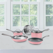 Batería de cocina 7 Pzs Rosa Mate Acero Inoxidable Cuisinart 837-7MGPES