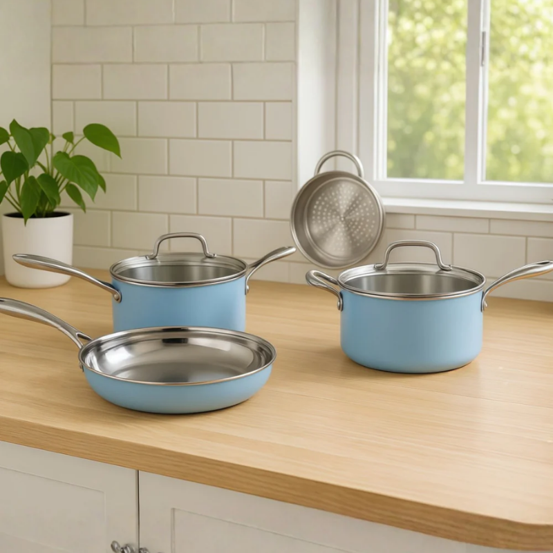 Batería de cocina 7 Pzs Sugar mate acero inoxidable Cuisinart 837-7MSSES
