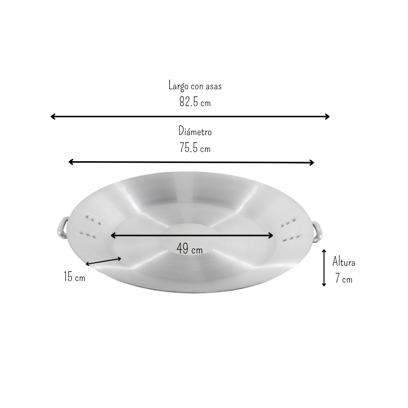 Paellera Extra Grande N.70- 75 cm Uso Rudo de Aluminio con Asas Reforzadas APGCP705