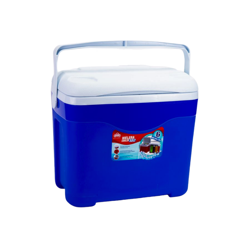 Hielera de plastico portatil azul con asa 32lts Cap 6 botellas de 2 lts AR011581A