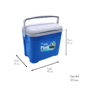 Hielera de plastico portatil azul con asa 32lts Cap 6 botellas de 2 lts AR011581A