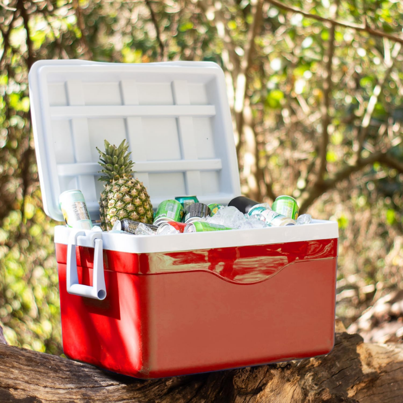 Hielera plástico portátil con válvula drenaje roja 50lts 70 latas AR016911