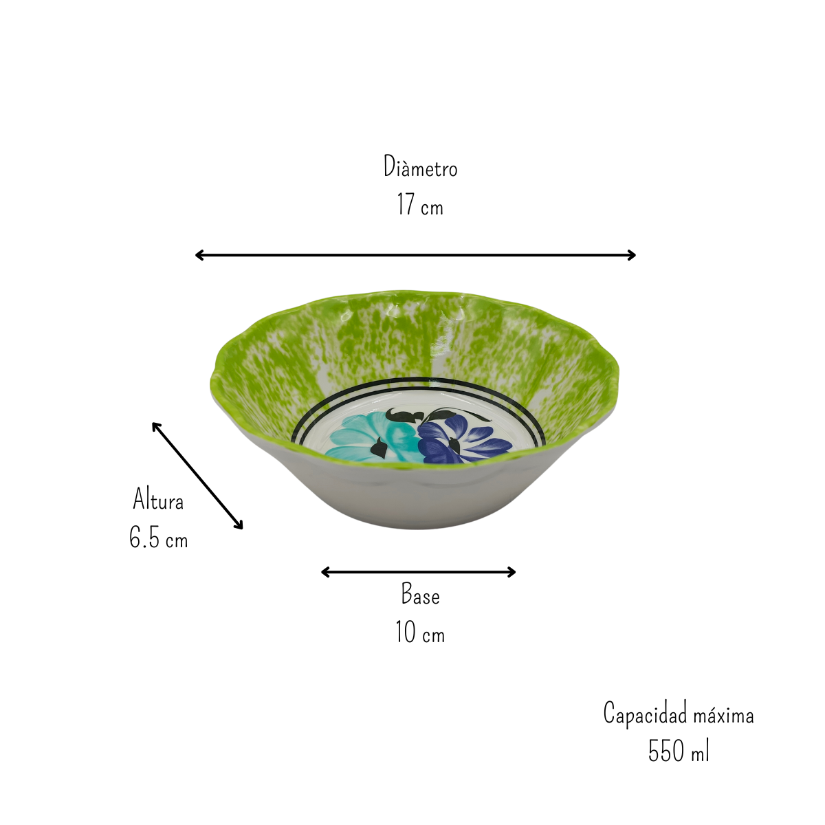 Plato Tazón Pozolero 17 cm Melamina Tipo Plástico Verde con Flores Dolores 85428 Tavola