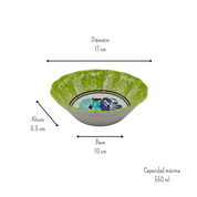 Plato Tazón Pozolero 17 cm Melamina Tipo Plástico Verde con Flores Dolores 85428 Tavola