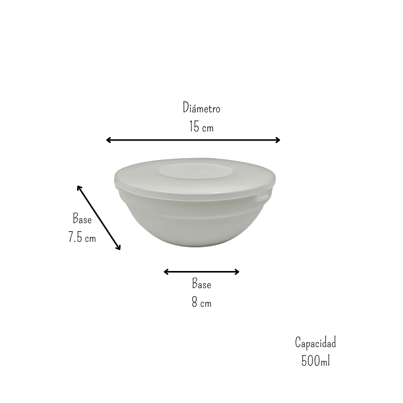 Tazón recipiente Redondo 15 cm con Tapa para Comida Vidrio Opalino SW60