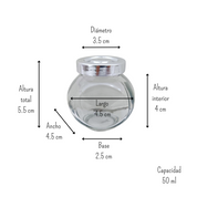 Frasco Brocal Mini Chico de Vidrio con Tapa de Rosca 50 ml 5.5 cm Vittori